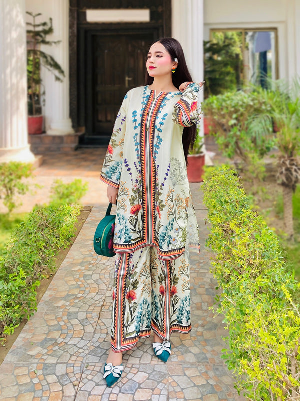 Chic Elegance, Perfected: Off-White Floral Two-Peace Set
