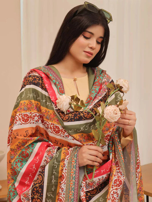 Phool Stripe Shamos Silk Calligraphy Dupatta